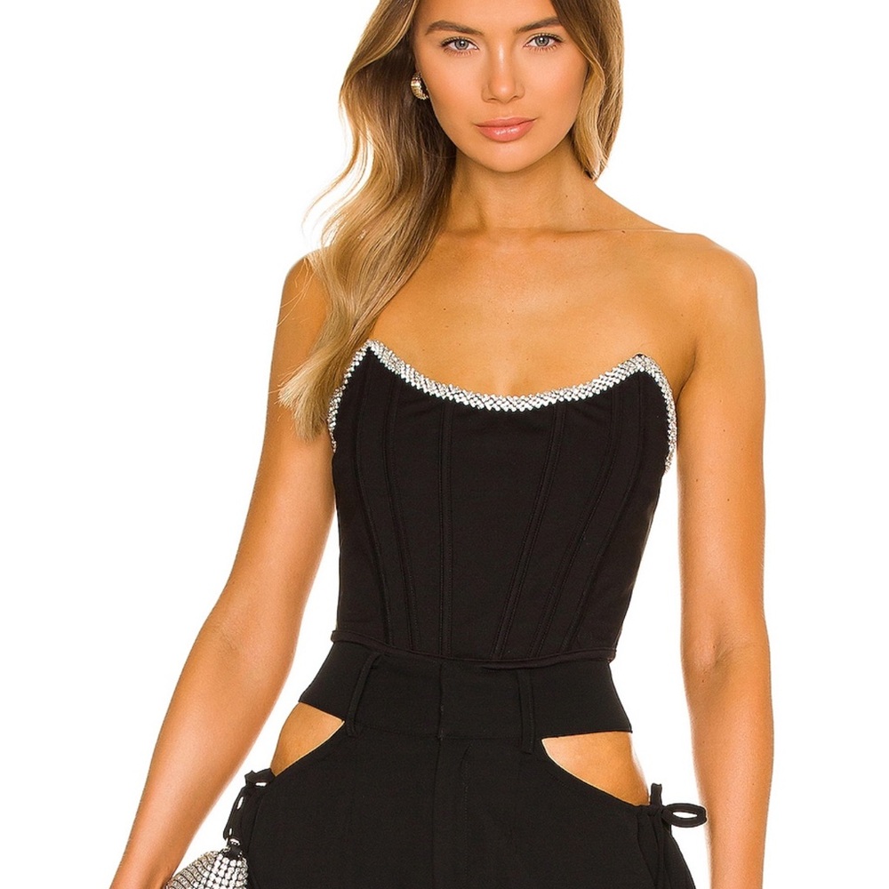 Elegant Black Strapless Dress with Rhinestone Trim